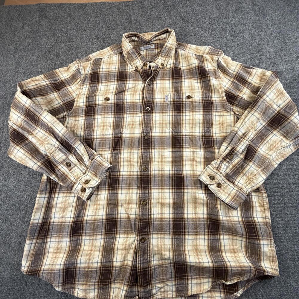 Carhartt Mens Relaxed Fit Plaid Flannel Shirt Brown Tan XL 101747 201